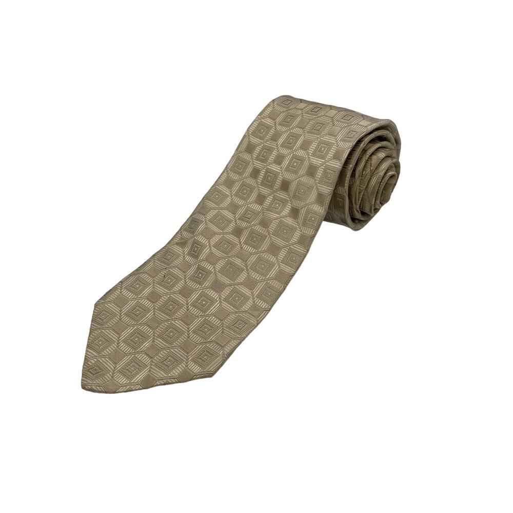 Ike Behar 100% Imported Silk USA Geometric Gold Repp Necktie 60 x 3.75 Tie